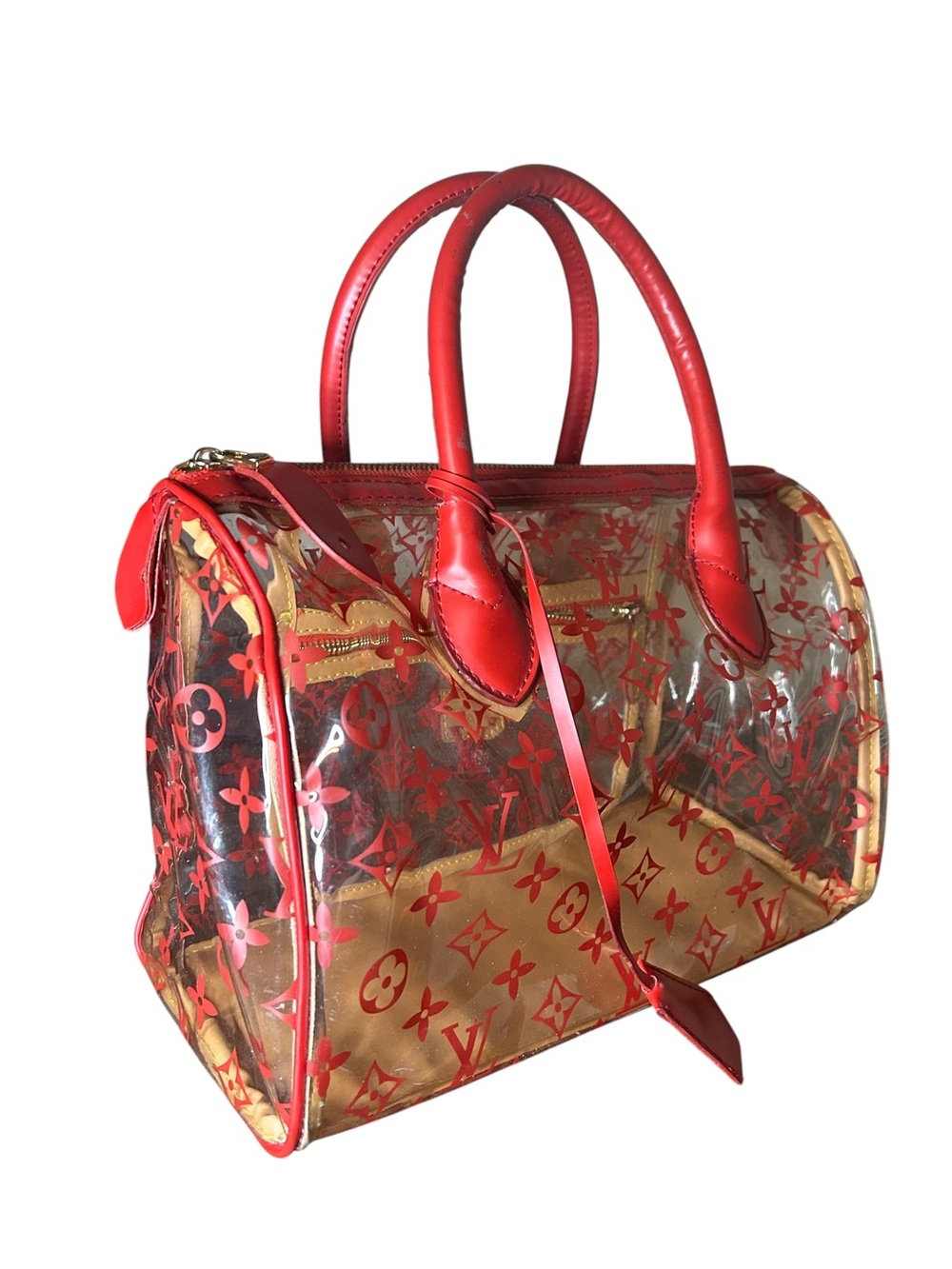 Transparent Red Monogram Satchel Bag EUC Top Handle Purse